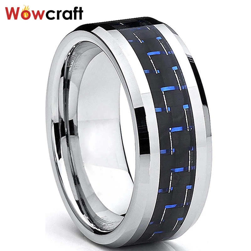 

8mm Mens Womens Tungsten Carbide Wedding Band Rings with Carbon Fiber Inlay Polished Shiny Comfort Fit Personal Customize