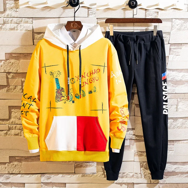 

Patchwork Men's Sportswear Sets 2020 Autumn Spring Hoodies Male Casual Tracksuit Sweatshirt + Sweatpants Track Suit