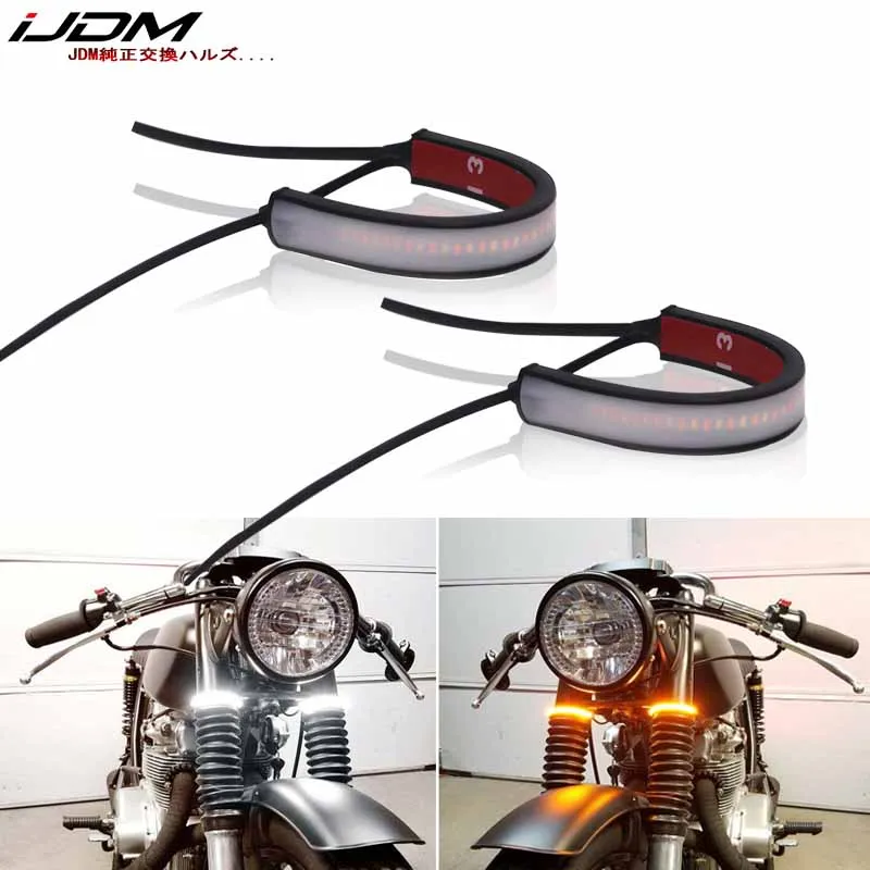 IJDM обернуть вокруг вилки/Rollbar крепление белый светодиодный DRL и янтарный светодиодный указатель поворота полосы для мотоцикла, велосипеда, вездехода UTV и т. Д