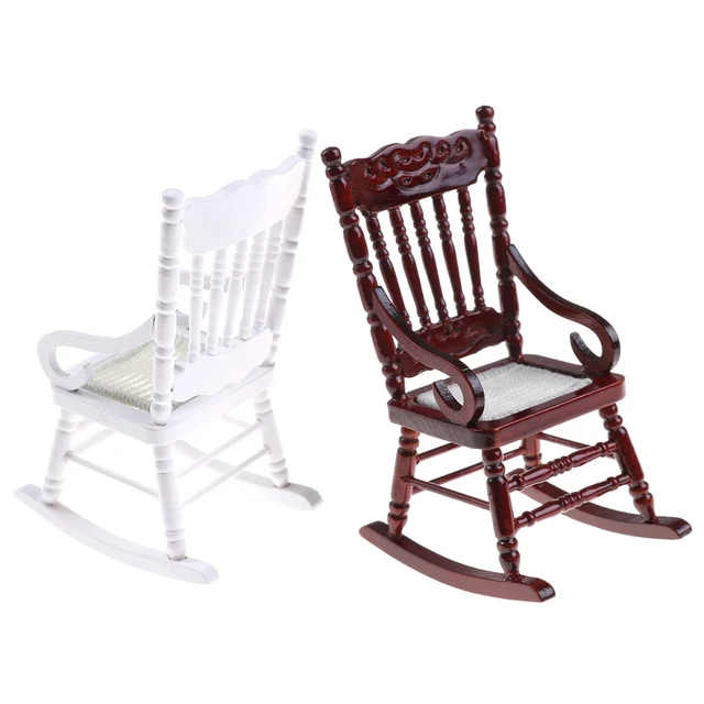 1pcs 1:12 Scale Dollhouse Miniature Furniture Wooden Rocking Chair Hemp Rope Seat For Dolls House Accessories Decor Toys 4