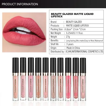 

Beauty Glazed 10 Colors Lip Gloss Waterproof Lasting Matte Liquid Lipstick Easy To Carry Nude Red Non-stick Cup Lip Tint Makeup