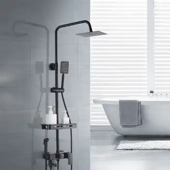 

Bathroom Shower Faucet Set Matte Black Wall Mount Rainfall Shower Mixer Tap Bathtub Shower Mixer Tap 3-way Shower Mixer