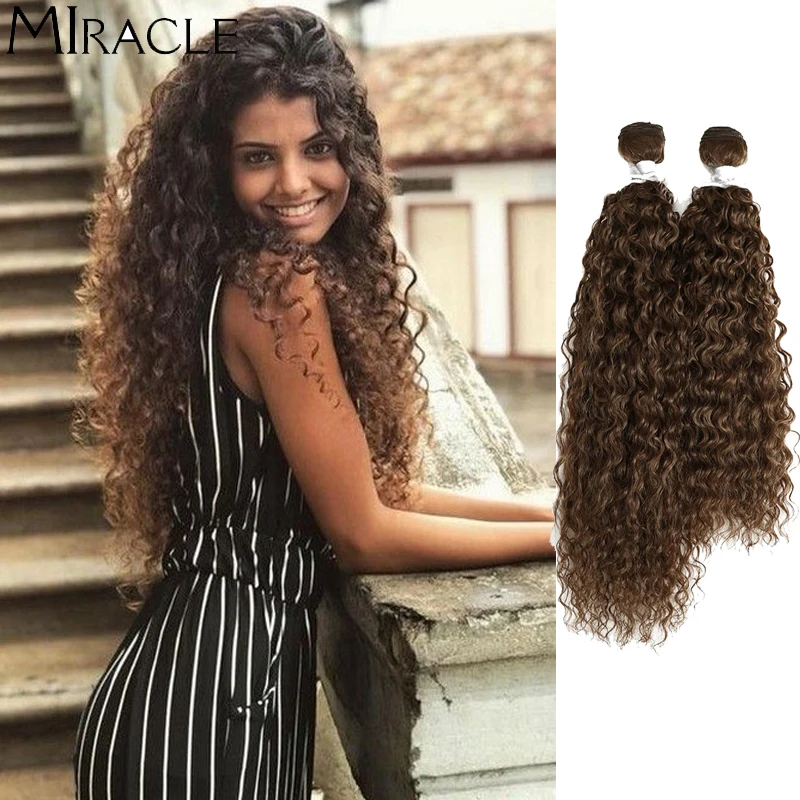 Onda do Cabelo Resistente ao Calor Pacotes de Cabelo Extensões de Cabelo Afro Kinky Encaracolado Sintético Onda Profunda Marrom Milagre Cabelo Tecer