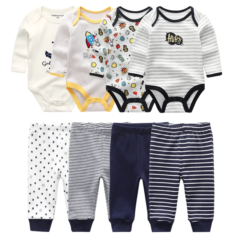 Комплект модной одежды для малышей; коллекция года; Одежда для новорожденных; принт с животными; боди с длинными рукавами; комплект из 4 предметов+ брюки; зимняя одежда - Цвет: PBDL8003