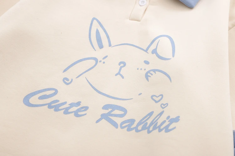 Merry Pretty Women's Cartoon Rabbit Print Cute Hoodies Sweatshirts Winter Warm Ruffles Patchwork Turndown Collar Pullover