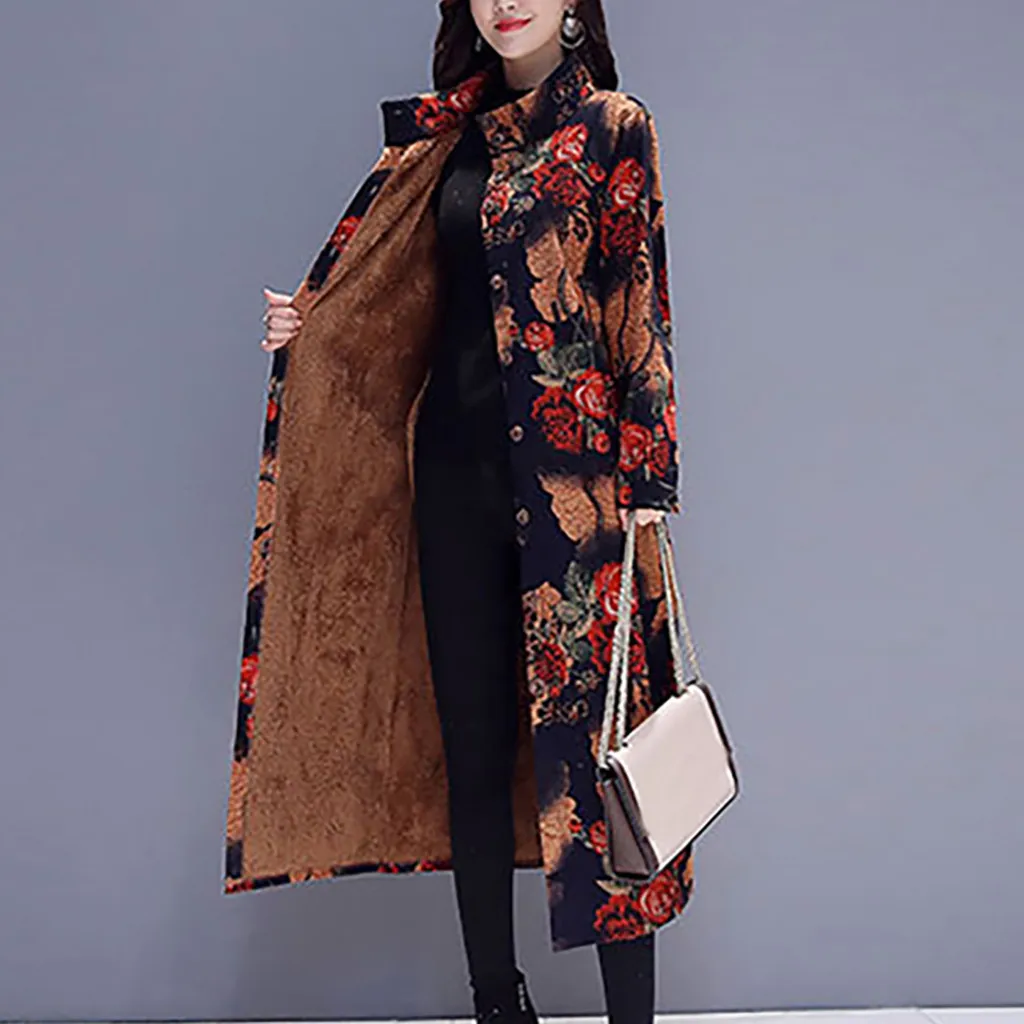Feitong, Женский Тренч, ropa mujer, длинный рукав, Ретро стиль, флис, утолщенное пальто, на пуговицах, длинное пальто, верхняя одежда, куртка женска