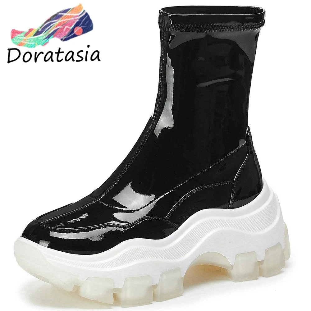 

DORATASIA Brand Design High Platform Sneakers Booties Ladies Patent Genuine Leather Ankle Boots Women 2020 Wedges Shoes Woman