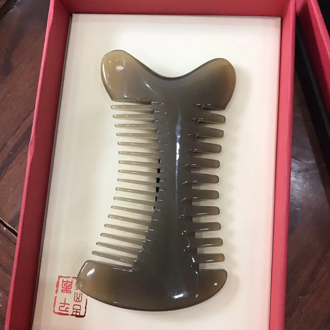 

Horn Comb Natural Genuine Product White Horn Comb Bag Comb Dual-Use Fishbone Punched Comb Shunfa Hair Dressing Hanging Comb