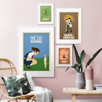 

Ghibli Arrietty Cat Returns Grave of the Fireflies how's moving castle Minimal movie Canvas Poster No FRAME