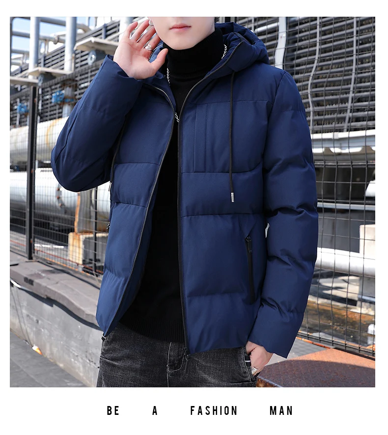 Men's jacket 2021 new cotton-padded jacket youth short hooded padded jacket Korean casual down jacket men's parka coat fur parka coat