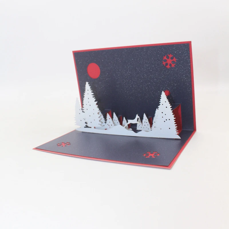  3D Handmade Night In The Forest Christmas Eve Paper Invitation Greeting Cards PostCard Merry Christ - 4000314518207