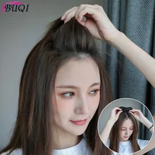 BUQI прямые волосы человеческие волосы верхние накладки для волос пушистые мини в черном коричневом шиньоне для женщин Невидимые аксессуары