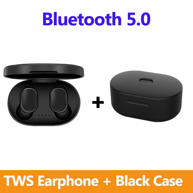 black and black case A6S 5,0 TWS Bluetooth гарнитуры для Xiaomi Redmi Airdots Беспроводные наушники с шумоподавлением микрофон для iPhone huawei samsung - Цвет: black and black case