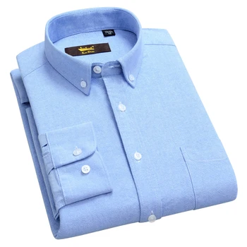 

Men's Standard-fit Long-Sleeve Solid Oxford Shirt Open Chest Pocket Comfortable Soft 100% Cotton Button-Down Casual Tops Shirts