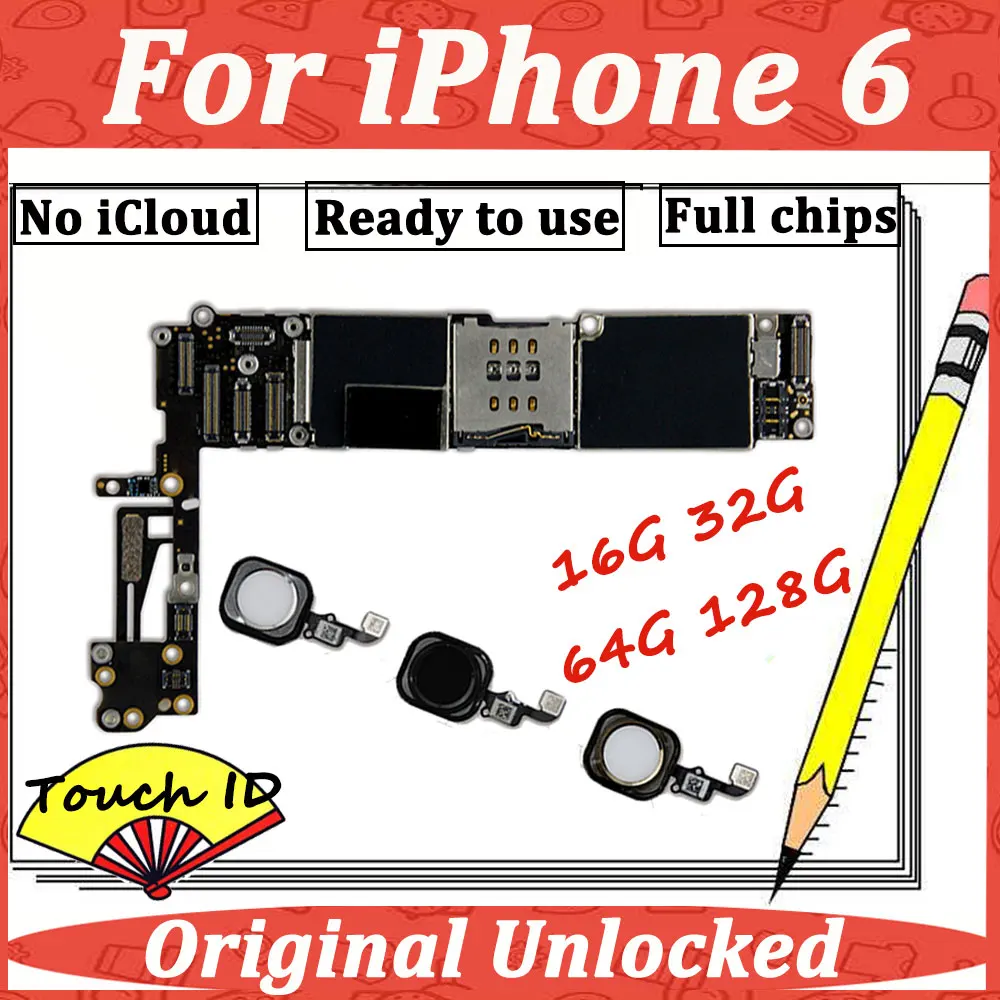 Для iphone 6 4,7 дюймов оригинальная материнская плата для iphone 6 с отпечатком пальца Touch ID разблокированная Материнская плата iCloud unlock
