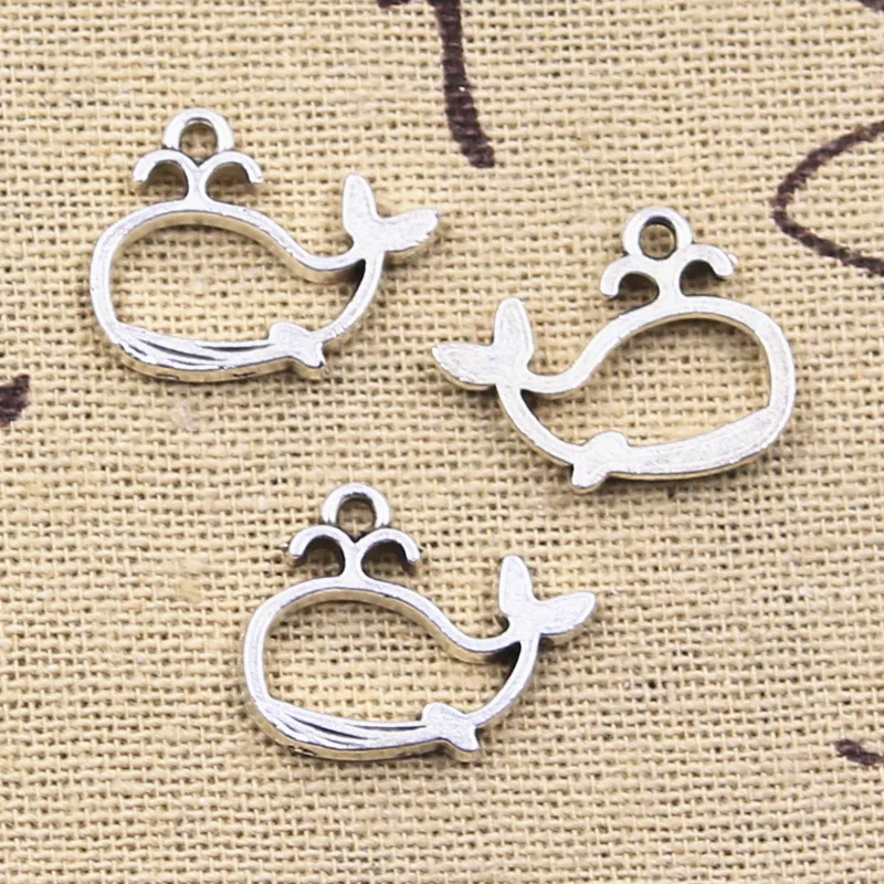 30 Uds. De dijes con forma de ballena, 15x19mm, colgantes de Color plata antigua, artesanías artesanales, joyería tibetana hecha a mano