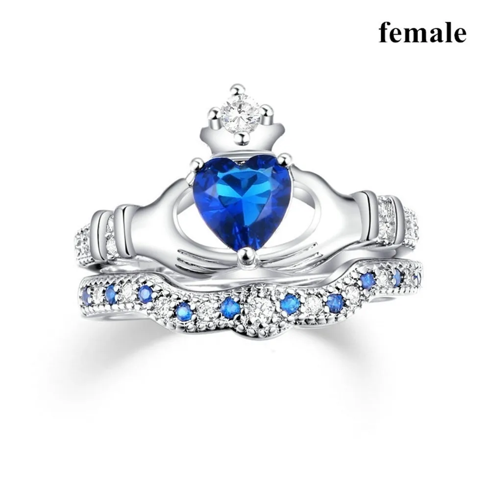 Очаровательное кольцо для пары из нержавеющей стали, синее мужское кольцо, голубой циркон, женские кольца, наборы, обручальные кольца на День святого Валентина