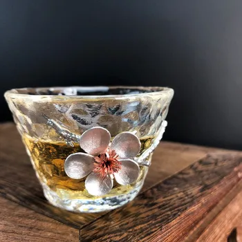

Japanese-style Tin Brand Tea Cup Hammer Pattern Glass Crystal Transparent Heat-resistant Single Cup Kung Fu Black Tea Teaware