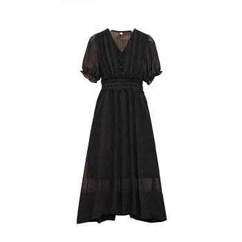 

WomenElegant Dress Plus Size Polka dot Vintage Midi Wrap Dress V Neck Slim Sash Tunic Boho Chiffon Sexy Party Dress Robe Femme