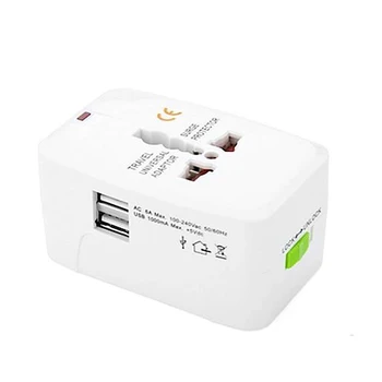 

Travel Adapter with 2 USB Ports All in One Universal Area Multiple Charger EU US UK AU Compatible More than 150 countries