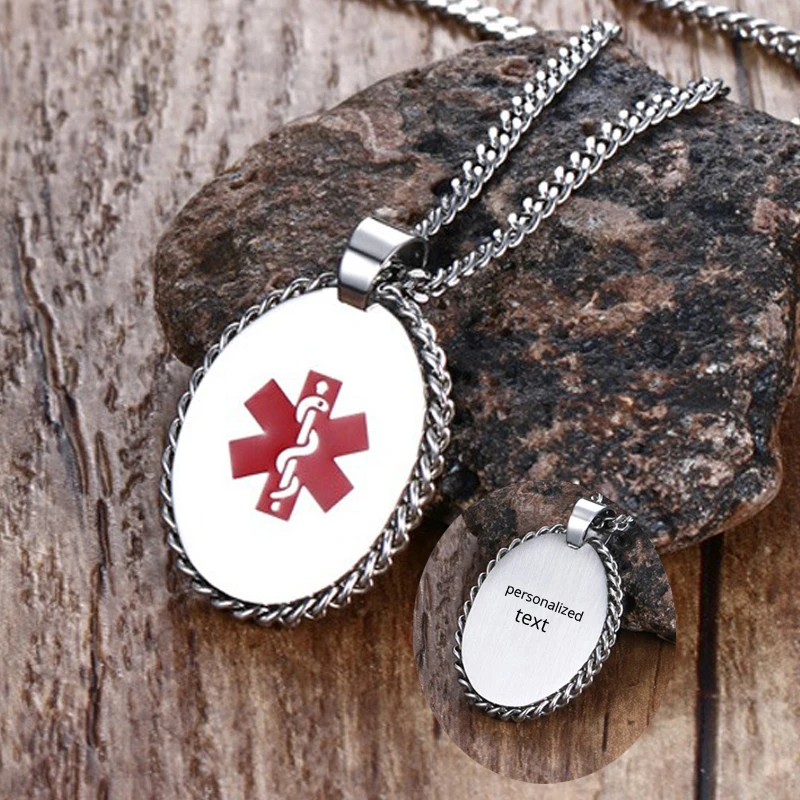 Personalized Medical Alert ID Necklace Autism Diabetic Pendant For
