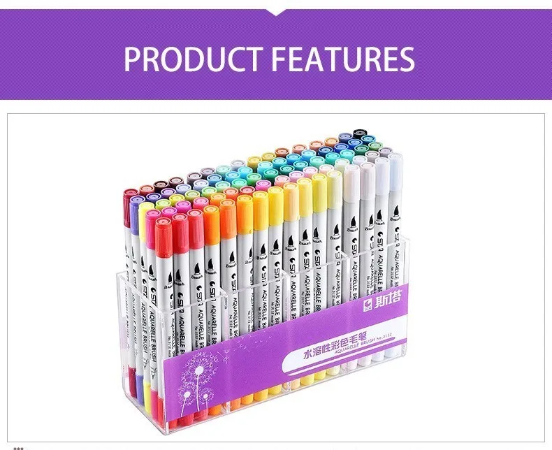 Sta 12/24/36/48/80 Colors Dual Tips Brush Marker Pen 0.4mm Fineliner Watercolor Sketch Marker Pen For Drawing Manga Art Supplies