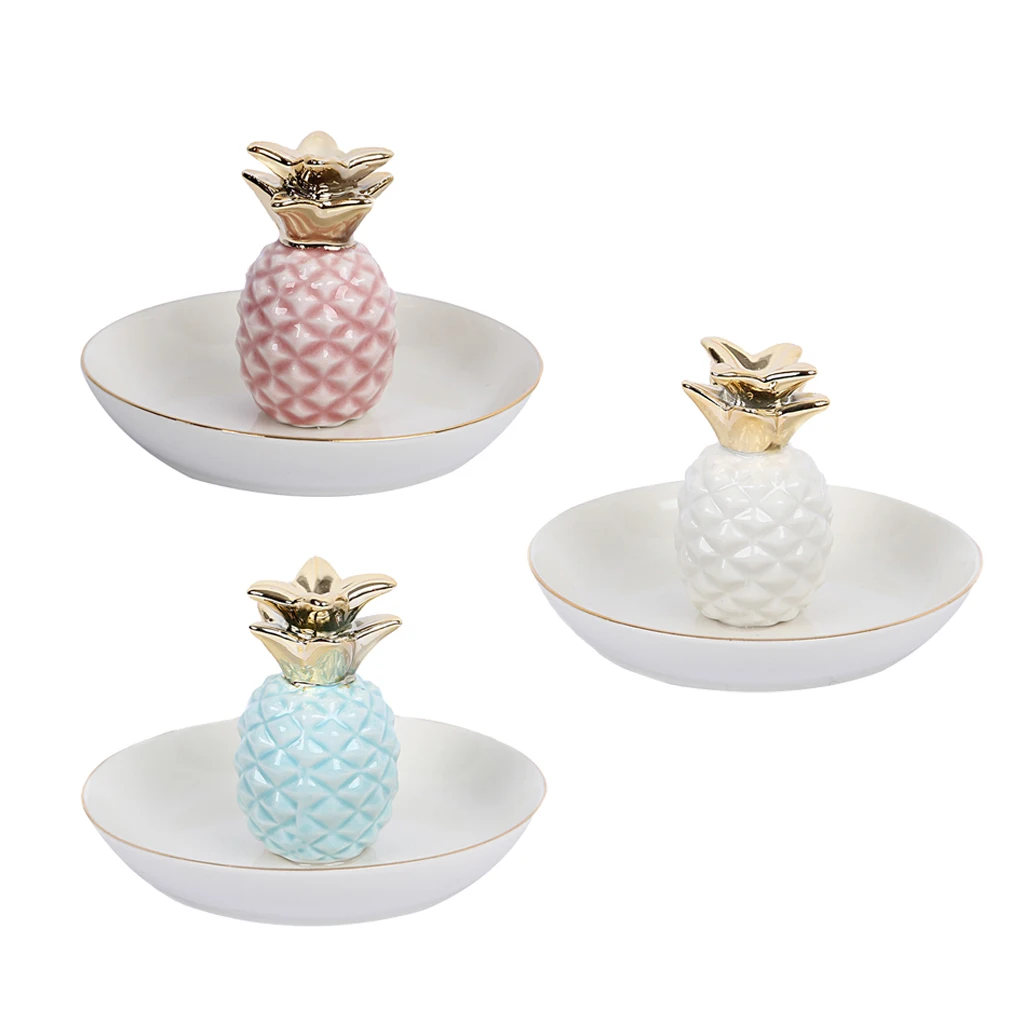 

White Porcelain Ceramic with Gold Edge Tray Ananas Dish Key Trinkets Ring Holder Room Decor Plate