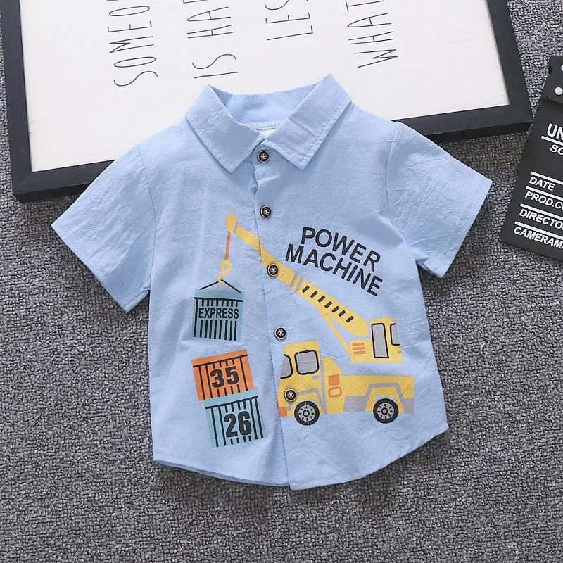 Baby Boys Shirt Cotton Short Sleeve For Kids Tees Summer Casual Cartoon Print Thin Cool Lapel Fashion Infant Tops | - Цена: 