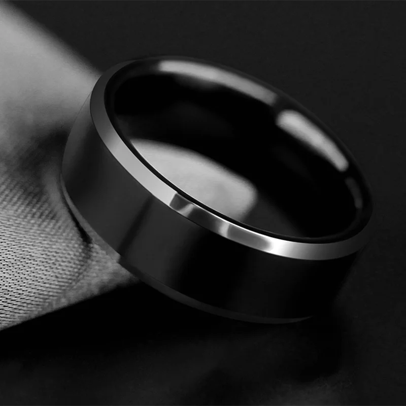 Modischer Edelstahlring Für Damen Und Herren, 8mm Schwarz_voghion.com