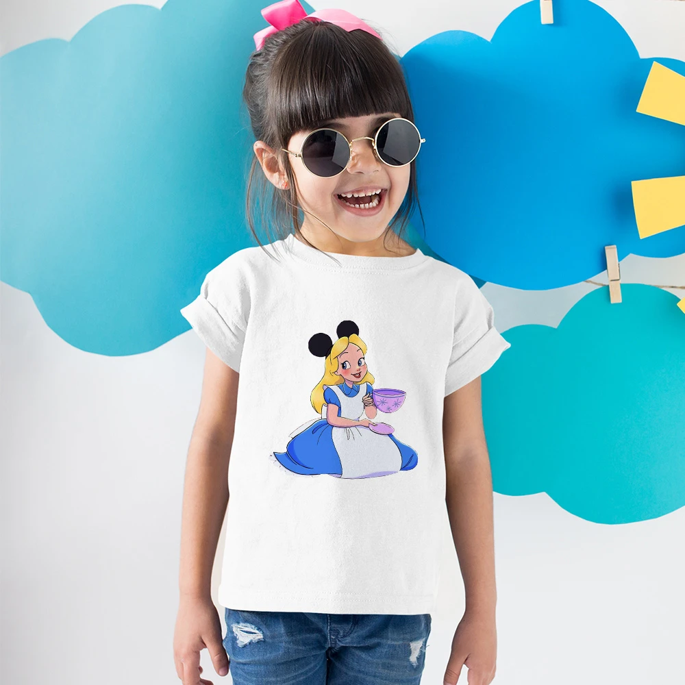 子供のためのシンデレラミッキーヘッドプリントカジュアルtシャツ ラウンドネックの快適な半袖ベビー服 Tシャツ Aliexpress