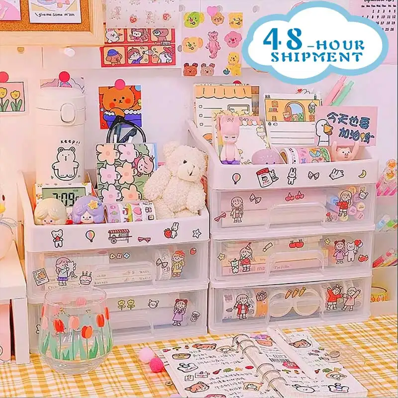 Stationery Pen-Holder Storage-Box Desk Desktop-Organizer Drawer-Type Transparent Office
