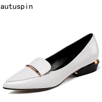 

autuspin Office Lady Genuine Leather Shoes Women Newest Autumn Patent Leather Thick Heels Pumps Mature Concise Prom Shoes Woman