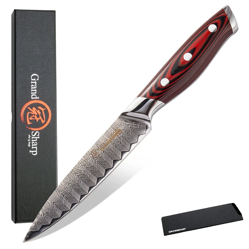 

GRANDSHARP Damascus Kitchen Knife 5 Inch Utility Knife VG10 Japanese Damascus Steel Chef Knife 67 Layers Damascus Steel Japanese