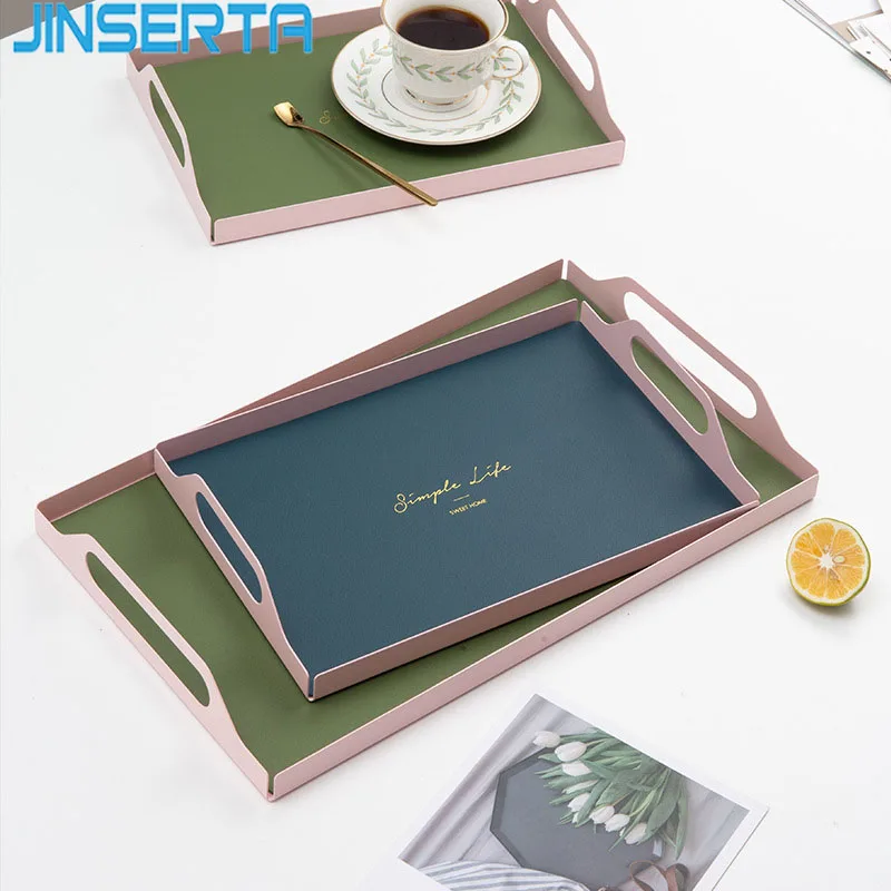 

JINSERTA Metal Serving Tray Jewelry Display Plate Cosmetic Organizer Dessert Fruit Cake Plate Tea Coffee Tray for Desktop Decor
