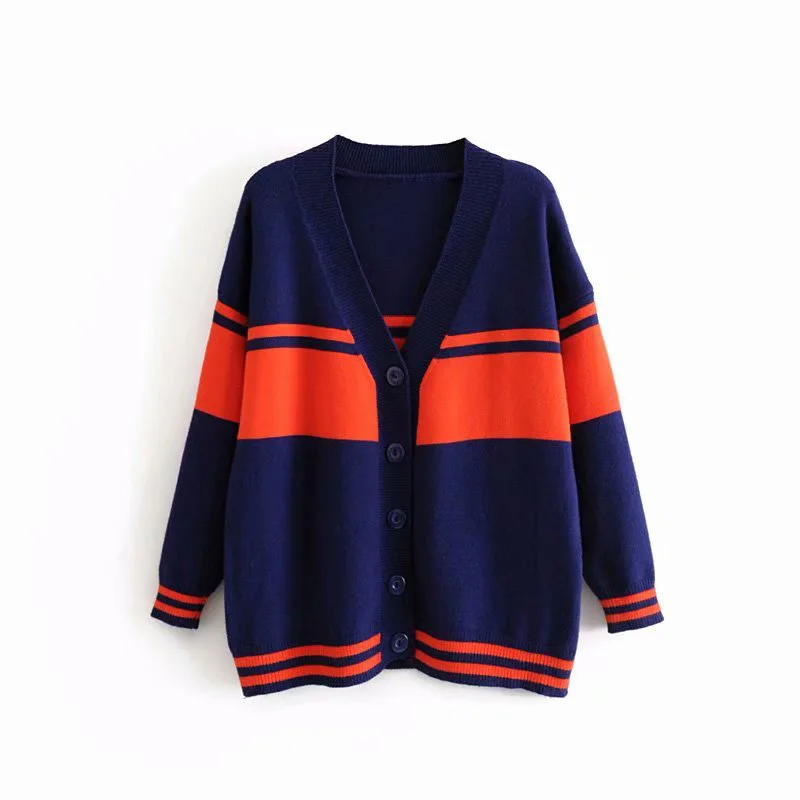 

Open Stitch Sweaters Knitted Women Striped V-Neck Spring and Autumn Sweaters Coat Long Sleeve Tops Ladies Sweaters Outwear