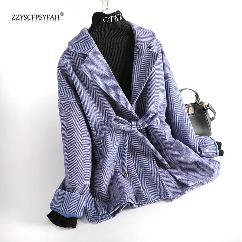 

ZP670 Woolen coat women's short 2019 new herringbone houndstooth Korean version of loose slim casual woolen cloth