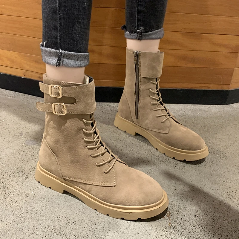 

Women's Rubber Boots Boots-women Lace Up Rock Shoes Woman Booties Ladies Round Toe Winter Footwear Low Heels booties Zipper