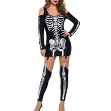 Женский костюм «скелет» с принтом в стиле панк на Хэллоуин, комбинезон с длинными рукавами и холодным плечом, платье хеллоуин костюм disfraz nimina halloon# D
