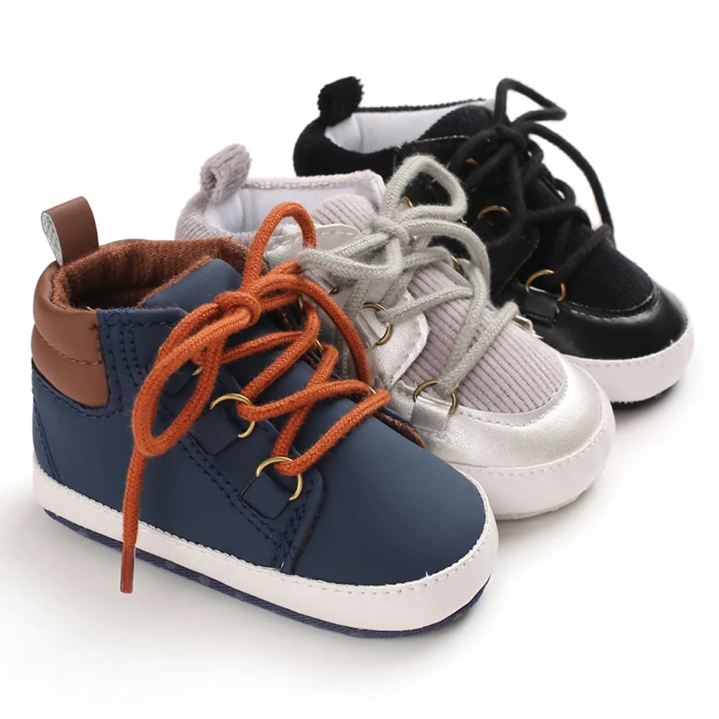  Newborn Baby Girls Boys Solid Shoes First Walkers Soft Sole Shoes Shoelace Sneakers Color stitching