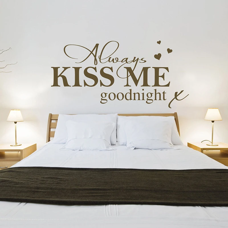 Contemporary Art Wall Sticker Always Kiss Me Goodnight Bedroom Bedside Decorative Decals Home 