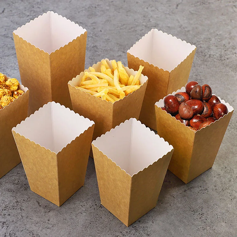 

10pcs Popcorn Box Kraft Paper Box Cookie Snack Packing Bag Kraft Treat Popcorn Box for Wedding Party Decoration Gift box
