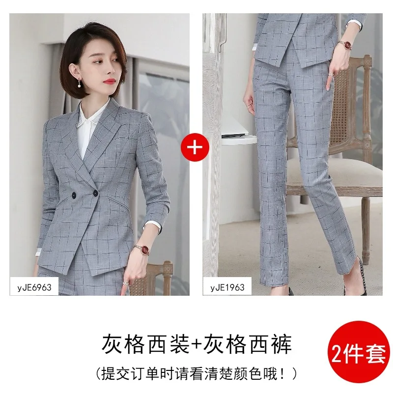 Pants suit Женский костюм, осень и зима, высокое качество, новая мода, клетчатый двубортный костюм, брюки, двухсекционная Темпераментная Женская одежда - Цвет: Pants suit