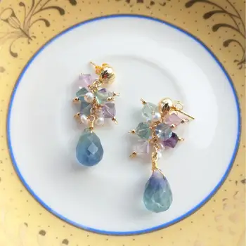 

LiiJi Multi Fluorite Freshwater Pearl Beads Stud Earrings 925 Sterling Silver Handmade Delicate Jewelry Women Gift Drop Shipping