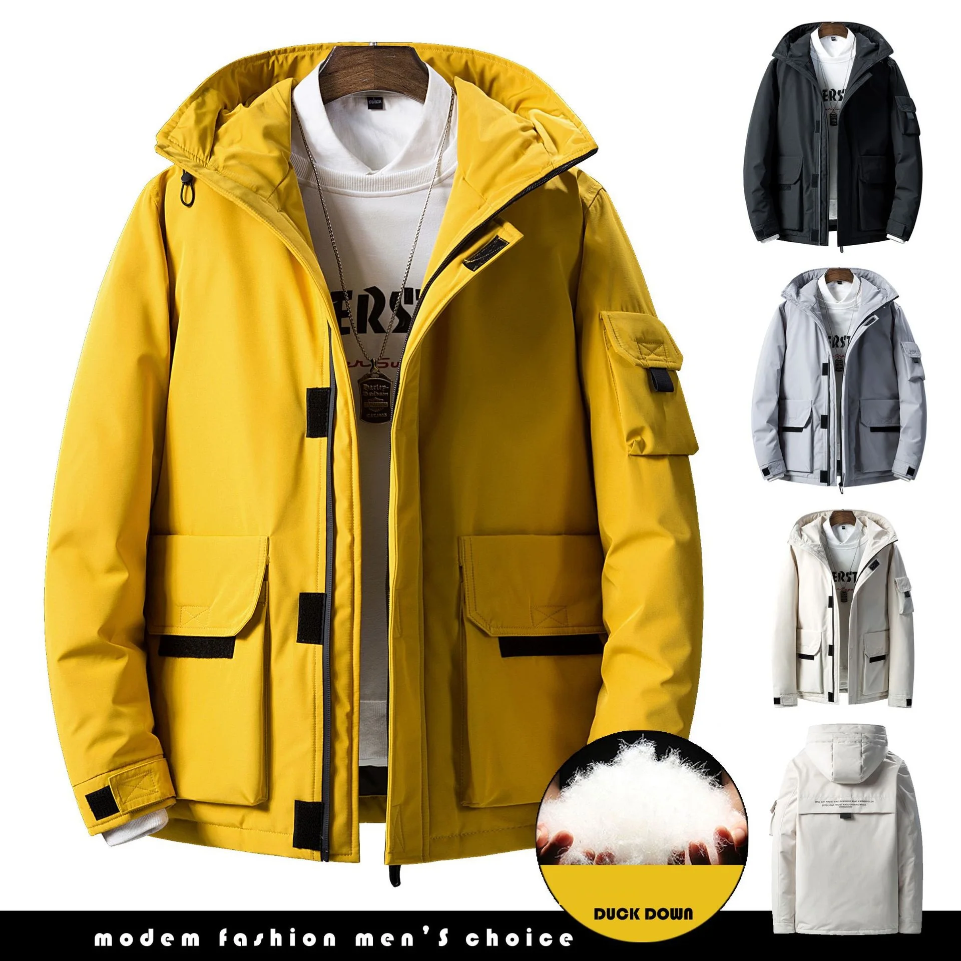 

ICPANS -30 Degree White Duck Down Coats Hooded Cold Snow Resistant Russia Winter Jacket Men Thick Warm Streetwear Multi-pocket