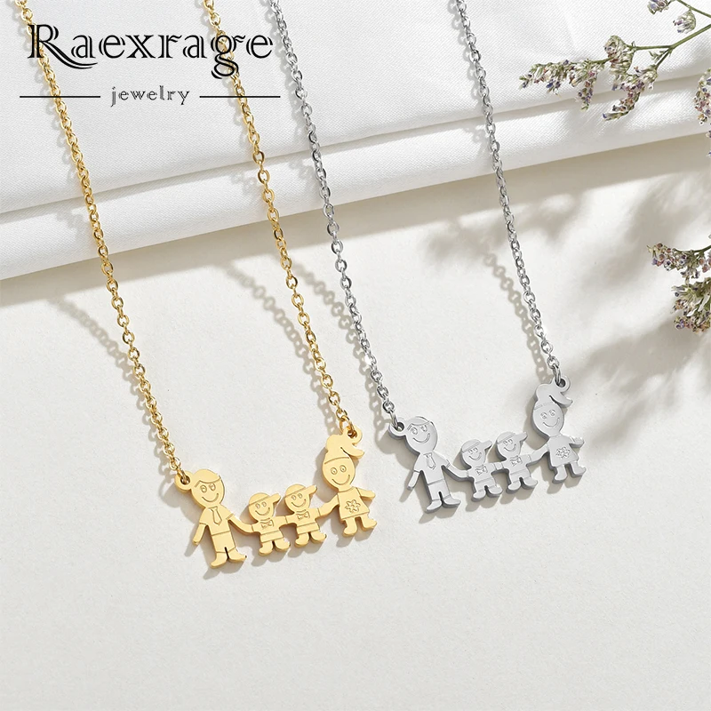

Raexrage Hot Sale Gold Color Family Pendant Necklace Stainless Steel Cartoon Mama Boys Dad Love Jewelry Birthday GiftS