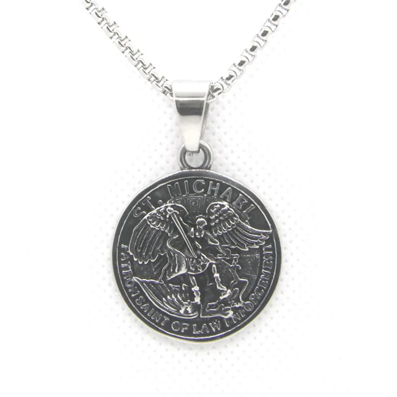 Stainless Steel Gold Silver Color Saint Michael Pendant Prayer Angel Necklace With Chain 4