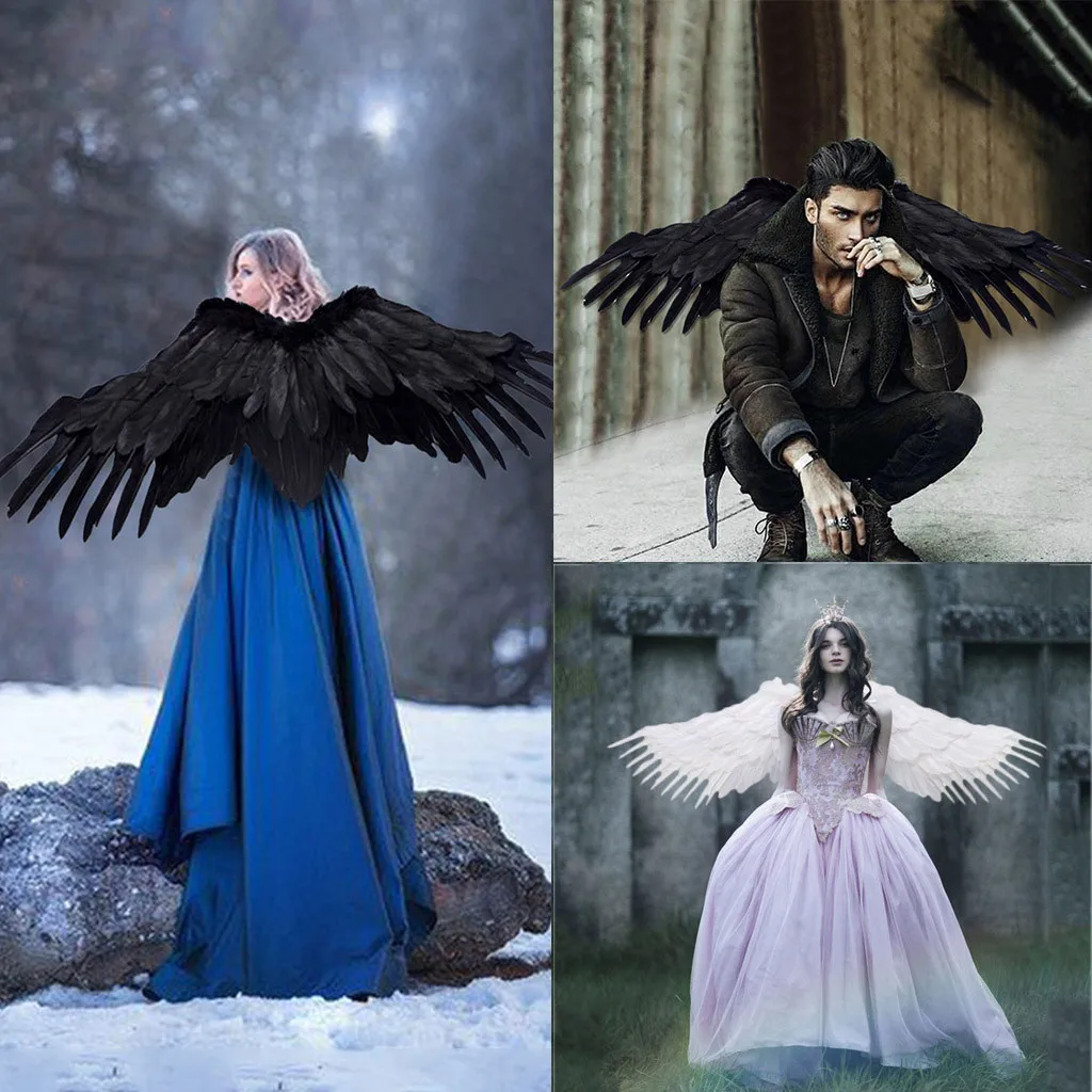 

2019 Unisex Plume Wings Halloween Mardi Gras Cosplay Pretend Play Dress Up Stage Accessories Costume Lucifers Alas escenario#20