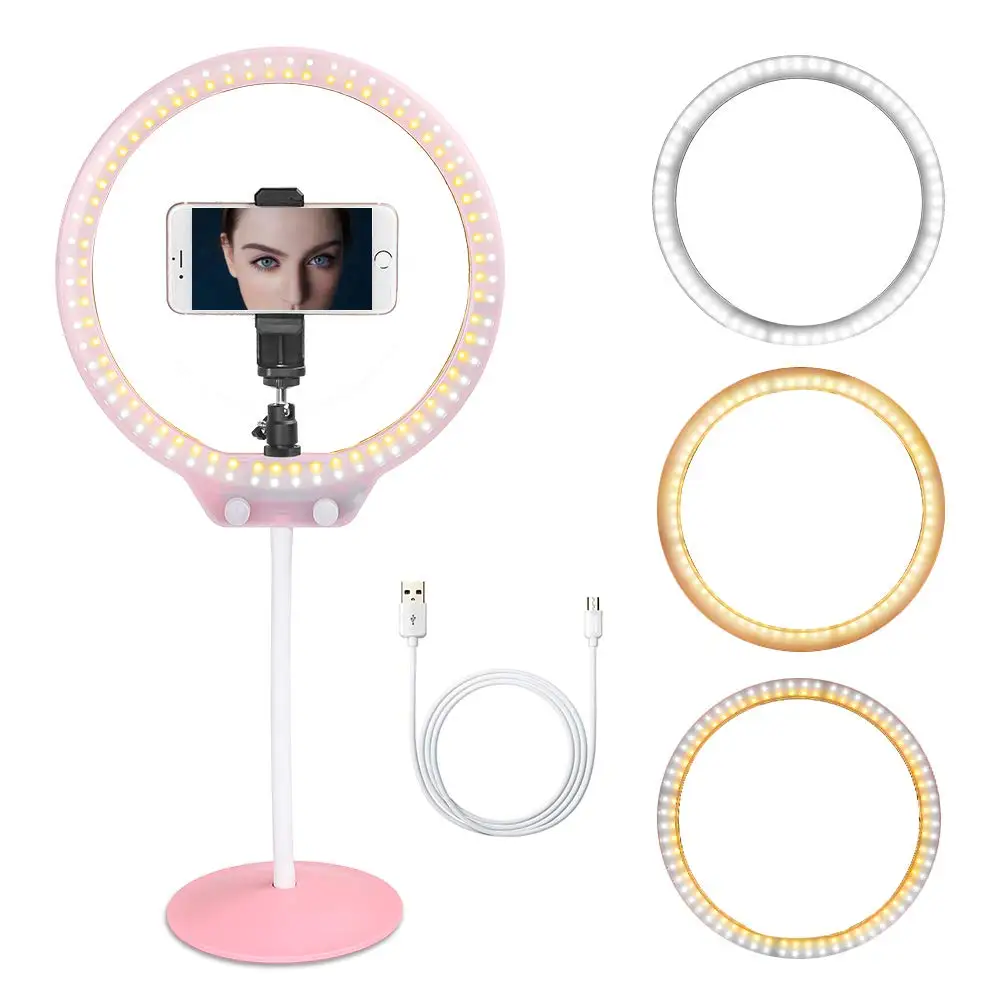 

LED RING LIGHT 10" Mini Desktop Dimmable Ring Light Beauty Light for Makeup Lighting, YouTube Video and Selfie Photography Pink