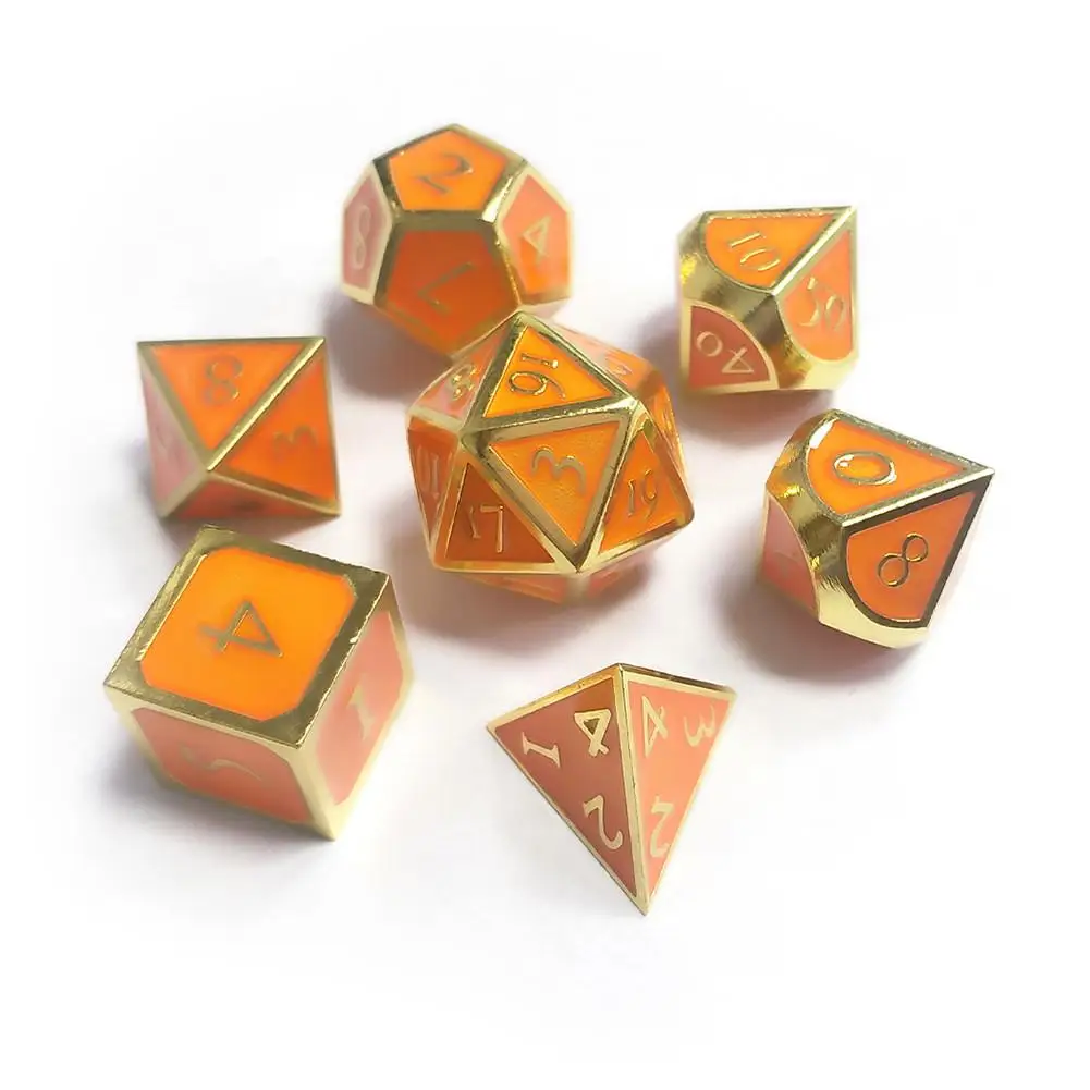 7 шт. металлические кубики Dnd Набор кубиков Rpg многогранные Твердые подземелья и дракон настольные игры Металл Зеленый цифровой D& D кости - Цвет: Orange