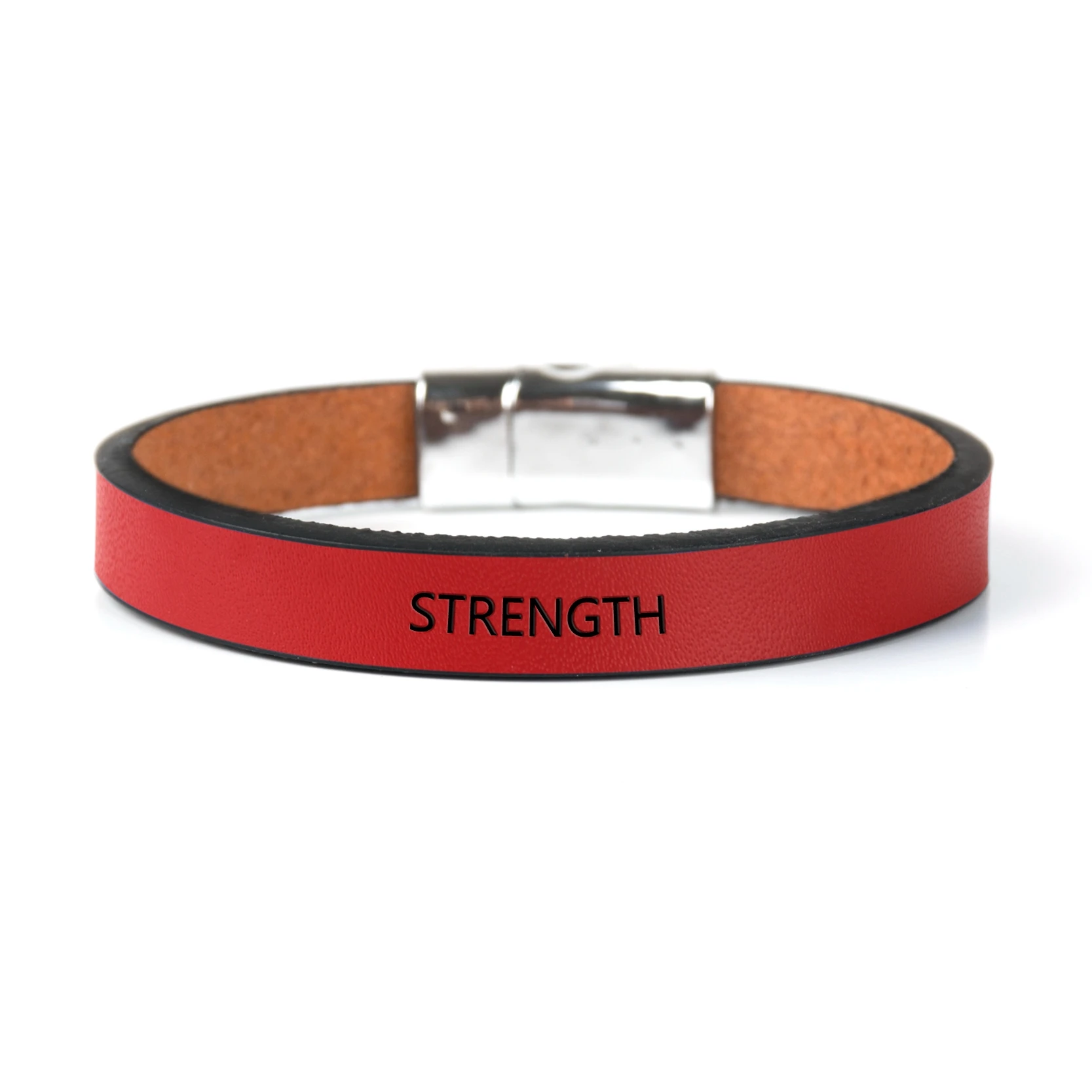 Red STRENGTH Engraved English Letters Bracelet Magnetic Buckle Leather Inspirational Bracelets Mantra Cuff Bracelet Gift - Окраска металла: Red